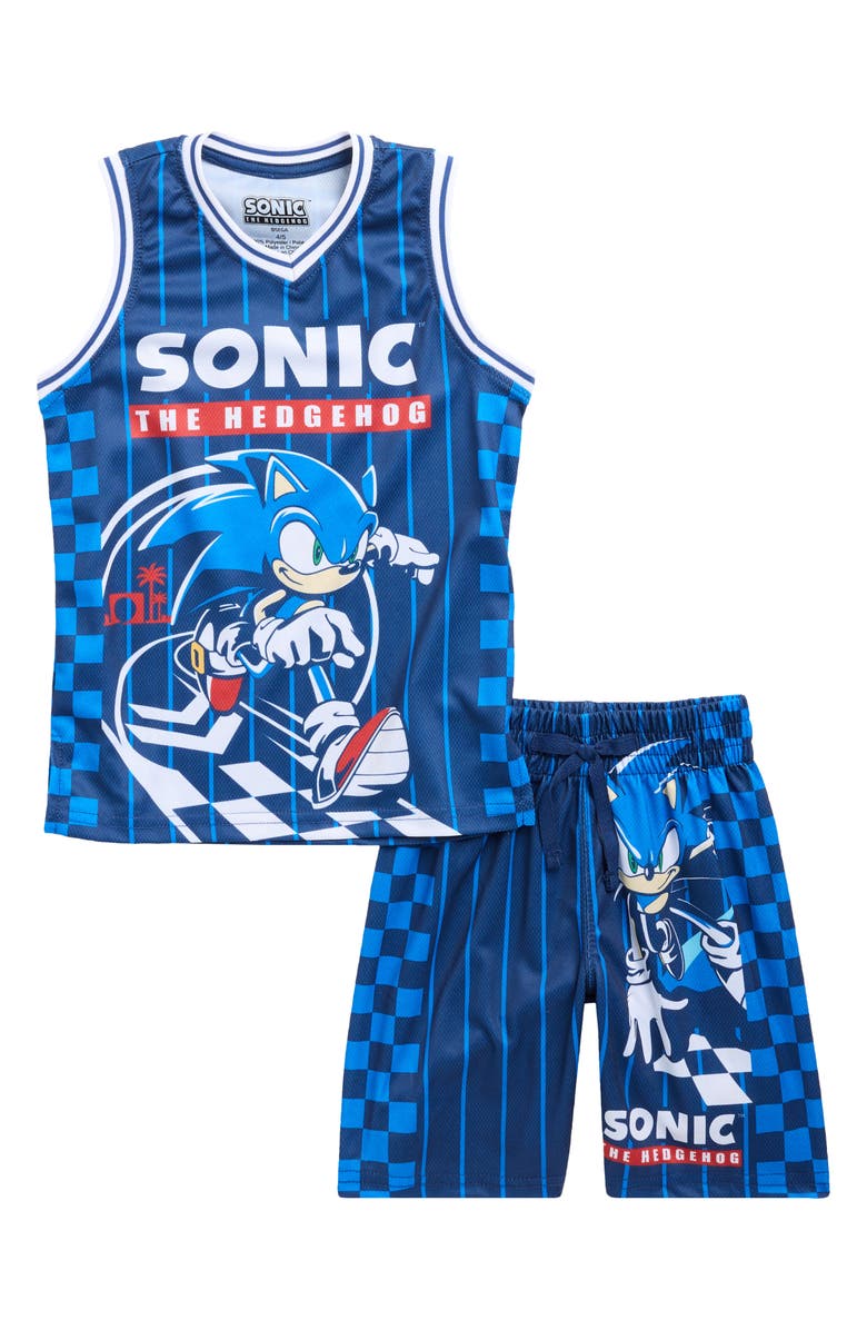 Freeze Kids' Sonic Basketball Jersey Shirt & Shorts Set, Main, color, Navy