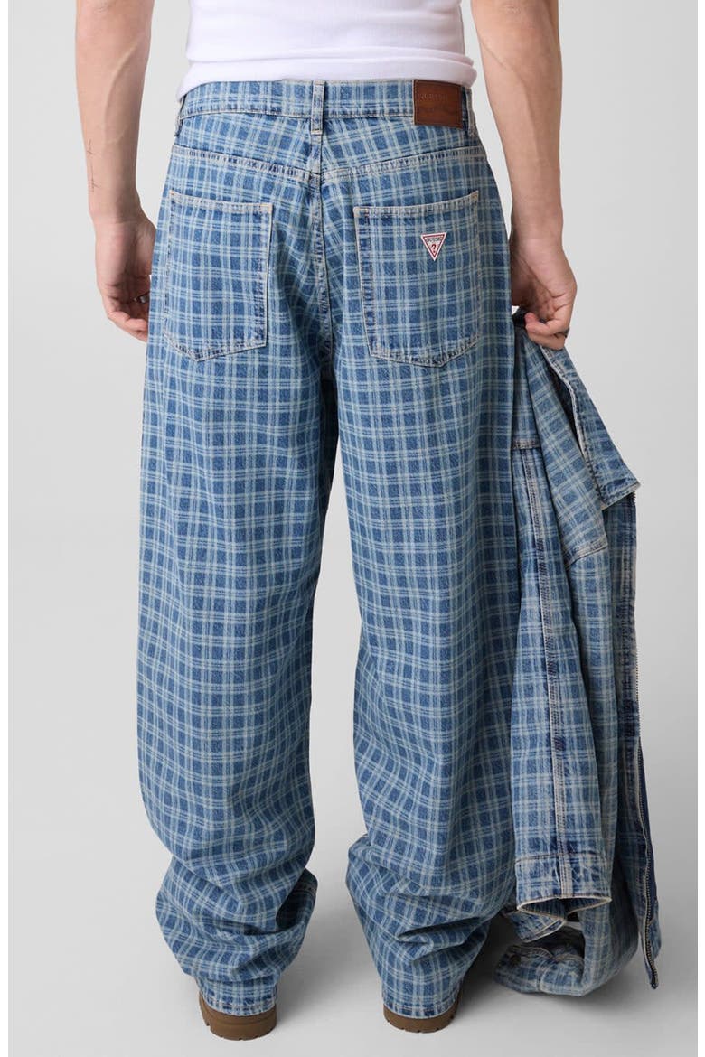 Laser Plaid Pleated Super Baggy Jeans, Alternate, color, BLUE