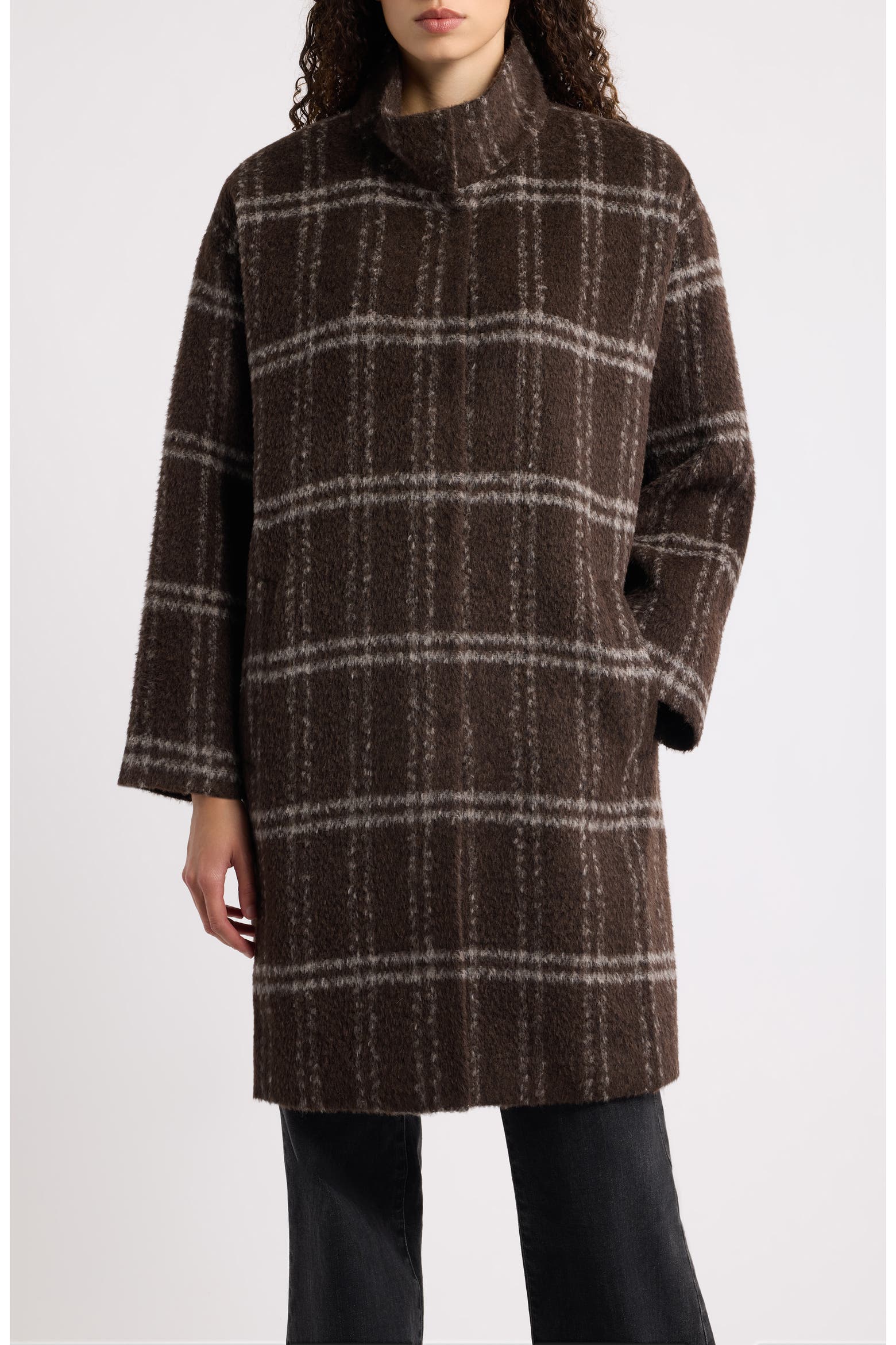 Alpaca Grid Eileen Fisher High Collar Grid Alpaca Blend Coat (Women) | Nordstrom