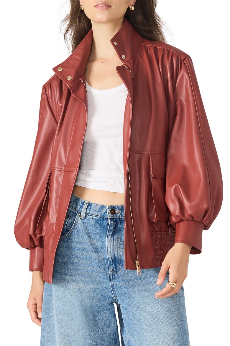 Vee Faux Leather Jacket, Main, color, DUSTY BRICK