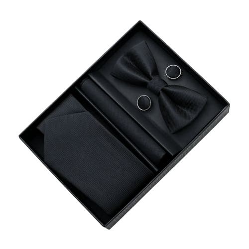 Moustache Crosshatch Tie Set In Black