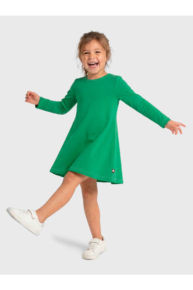 Girl's Soft 100% Cotton Baby Rib Long Sleeve Dress, Main, color, Elf Green