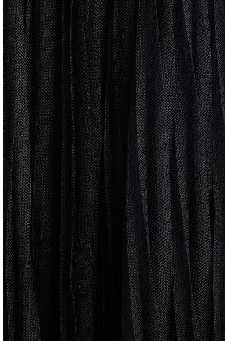 Floral Plissé Tulle Maxi Dress, Alternate, color, BLACK
