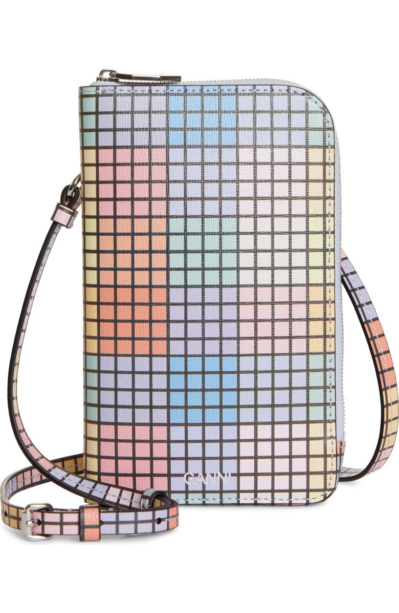Ganni Recycled Leather Phone Crossbody Bag, Main, color,
