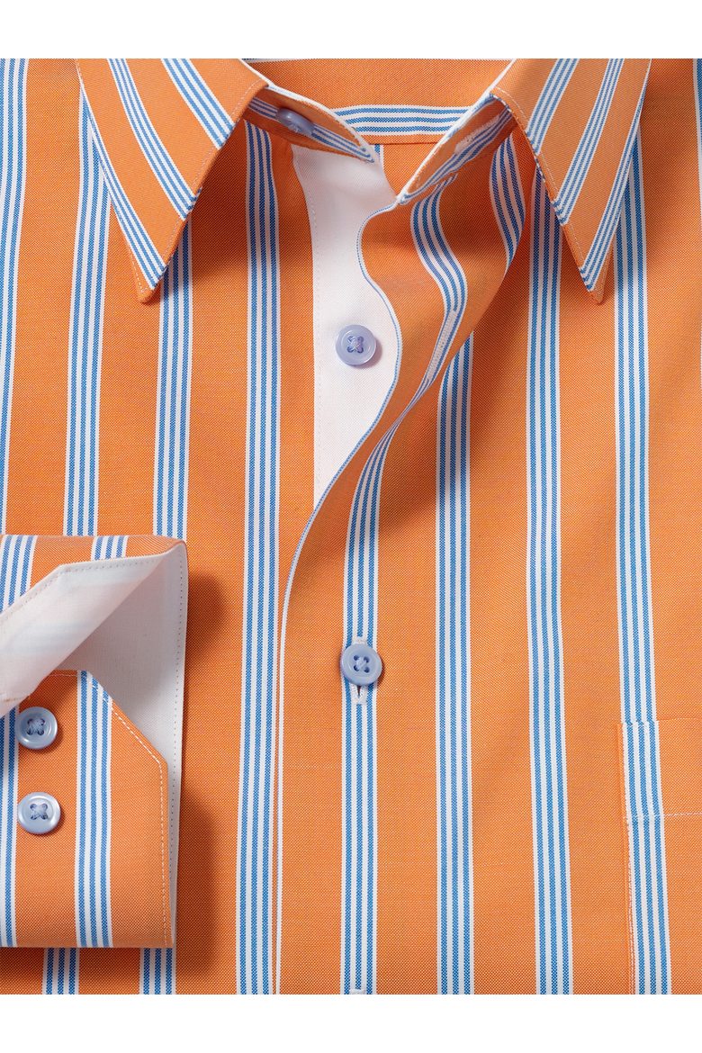 Cotton Spandex Point Collar Pinpoint Classic Contrast Trim Button Cuff Long Sleeve, Alternate, color, Melon/Blue