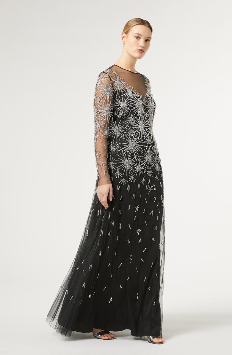 Marina Rinaldi Polka Embroidered Tulle Long Sleeve Gown, Alternate, color, 