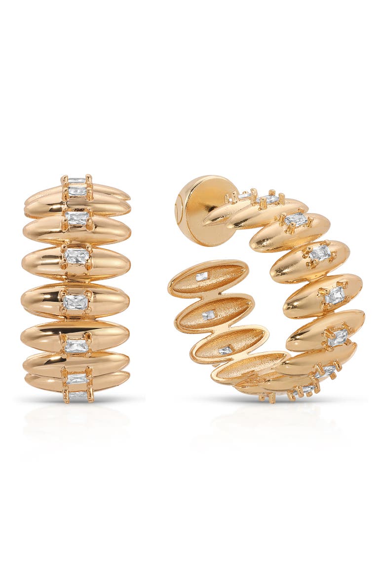 Baguette Cubic Zirconia Thick Oval Dome Hoop Earrings, Main, color, GOLD