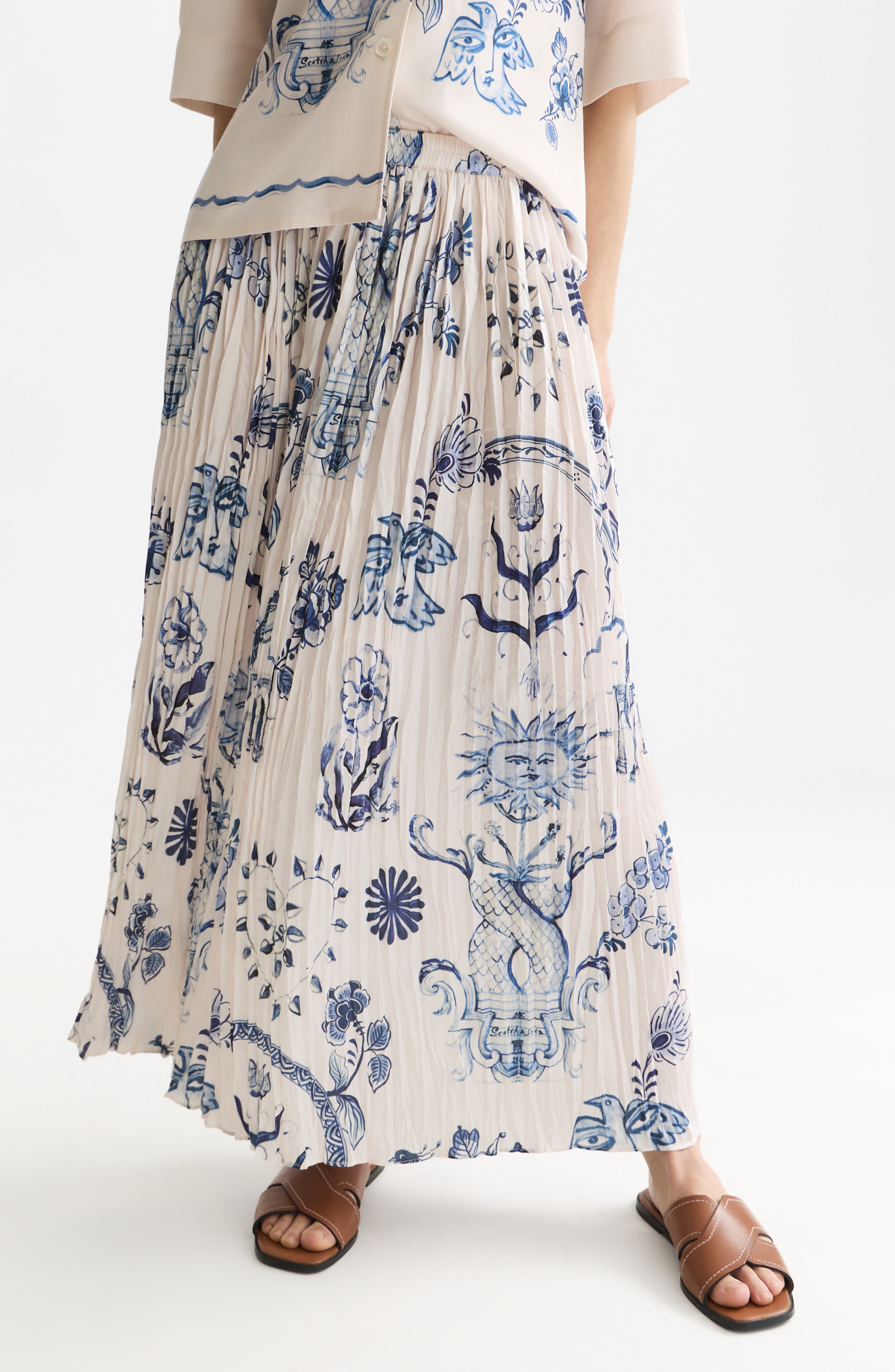 Scotch & Soda Pleated Midi Skirt In Multi