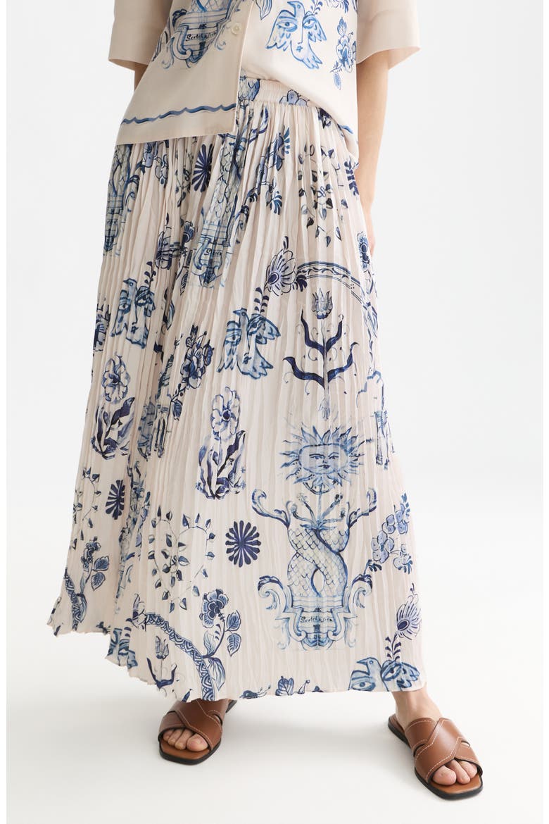 x Royal Delft Pleated Midi Skirt, Main, color, DELFT TILES BLUE