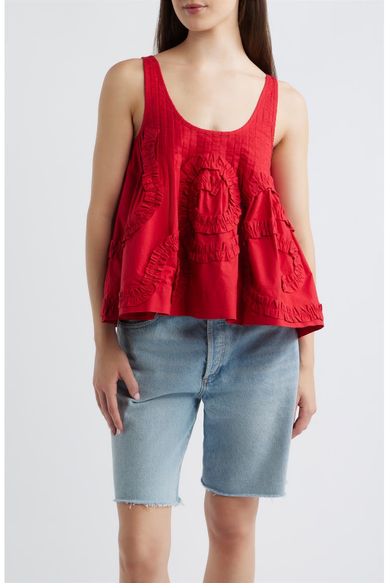 Stella Ruffle Flounce Organic Cotton Tank, Main, color, RED