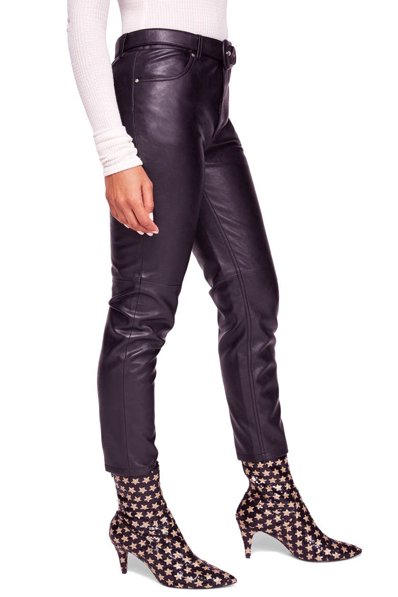Belted Faux Leather Skinny Pants, Alternate, color, BLACK