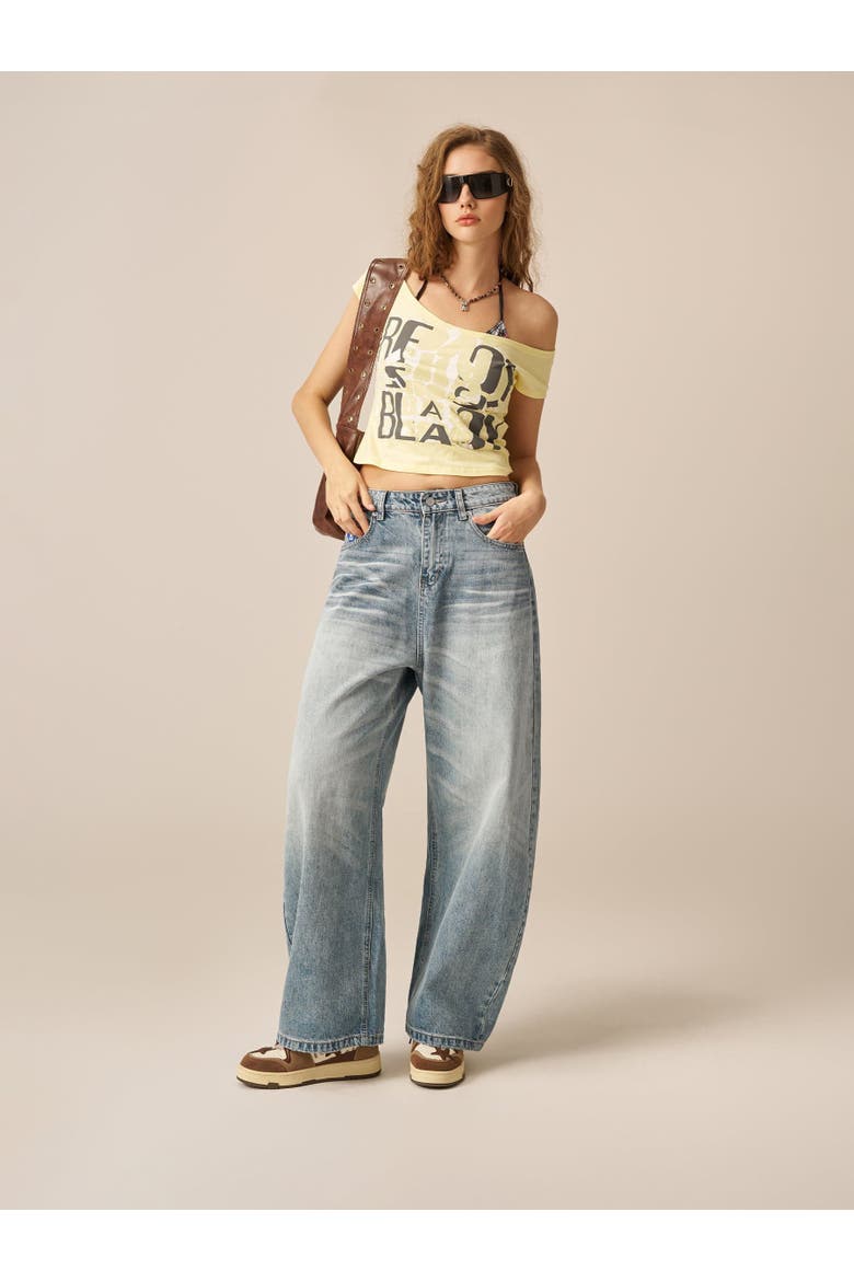Baggy Barrel Washed Jeans, Main, color, Blue