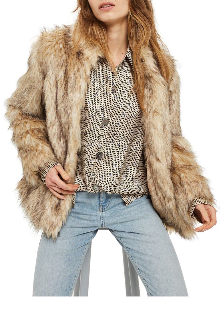 Kendall Faux Fur Jacket, Main, color, BEIGE MULTI