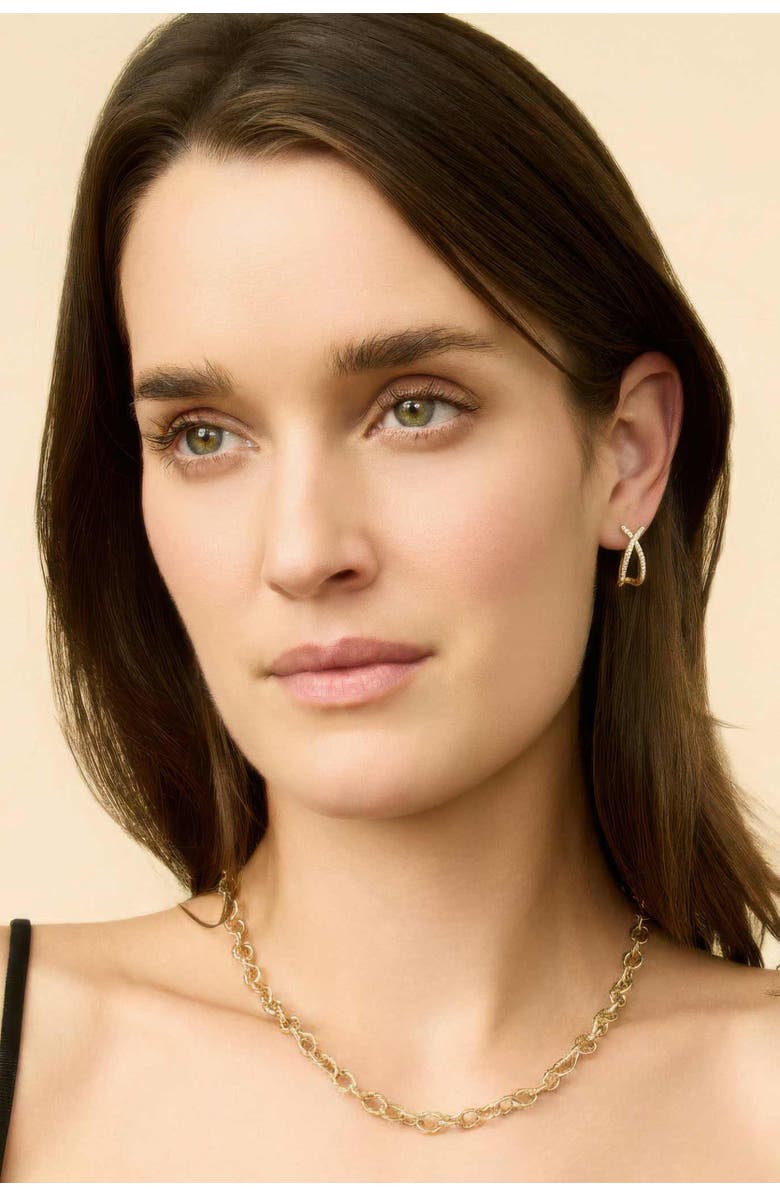 Oradina 14K Yellow Solid Gold Kisses Diamond Drop Earrings, Alternate, color, Yellow Gold, Natural Diamonds