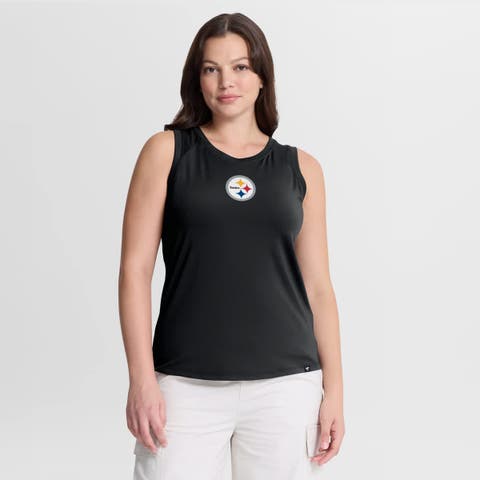 Women's Fanatics Black Pittsburgh Steelers Draped Mesh Back Performance​ Tank Top