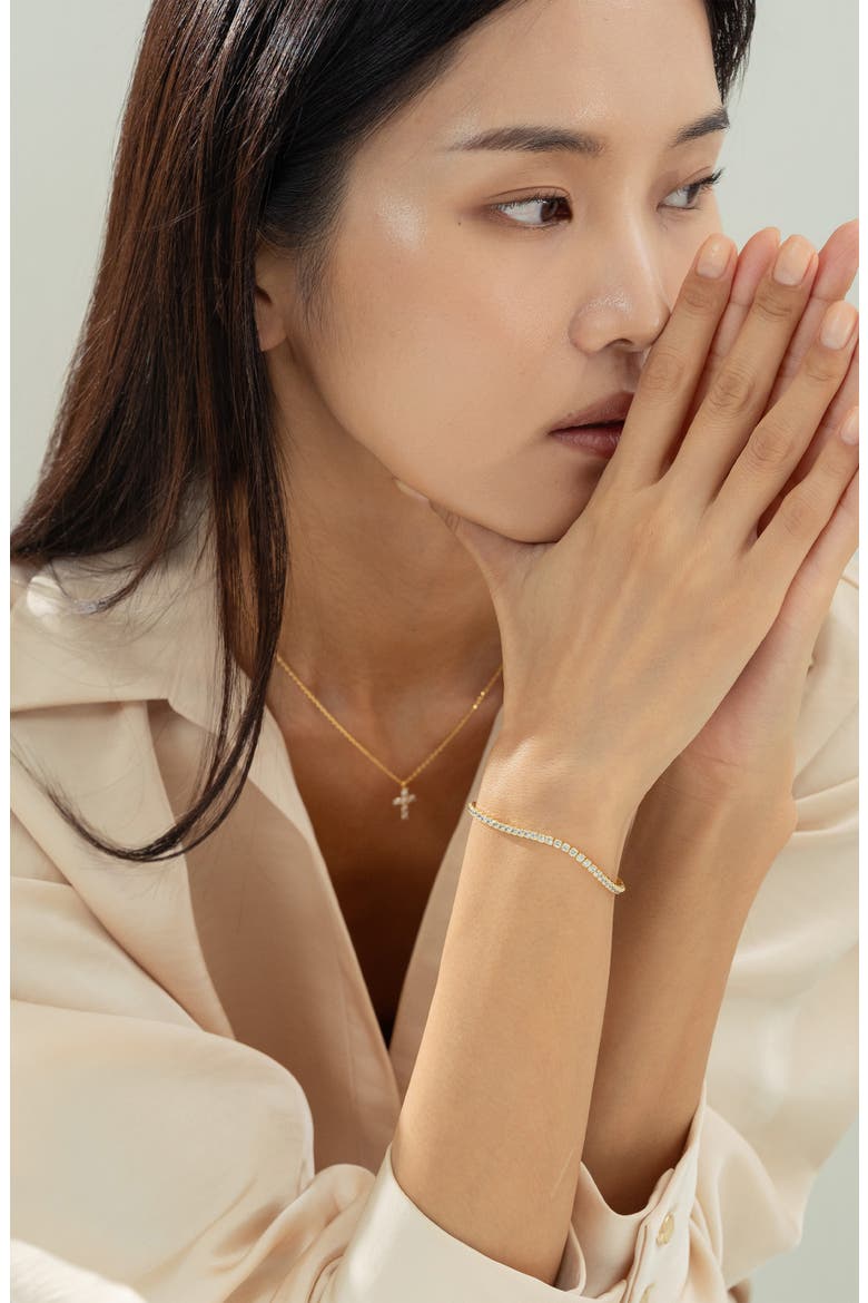 Sterling Silver 18k Gold Plated Cherie Bracelet Minimal Crystal Elegant, Alternate, color, Gold