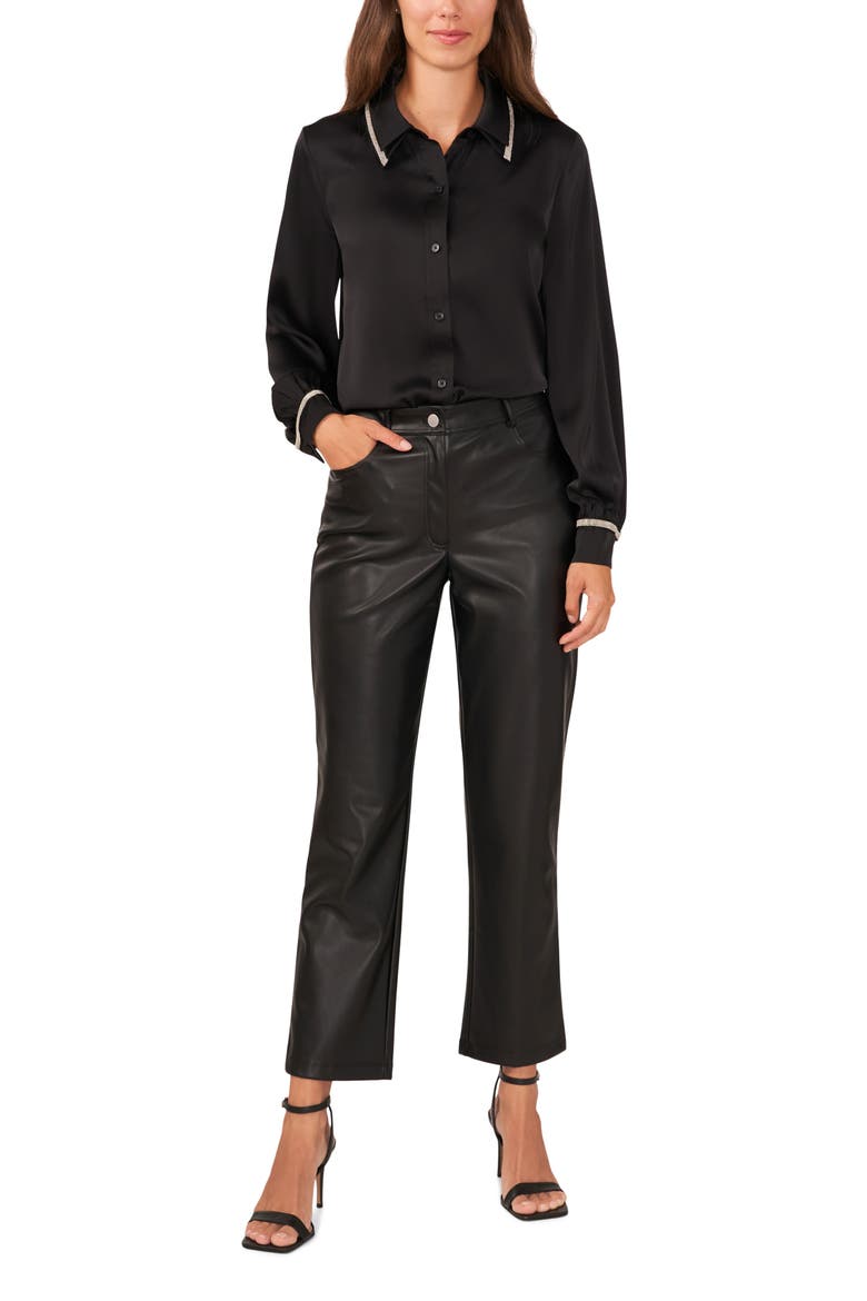 Beaded Double Collar Button-Up Shirt, Alternate, color, RICH BLACK