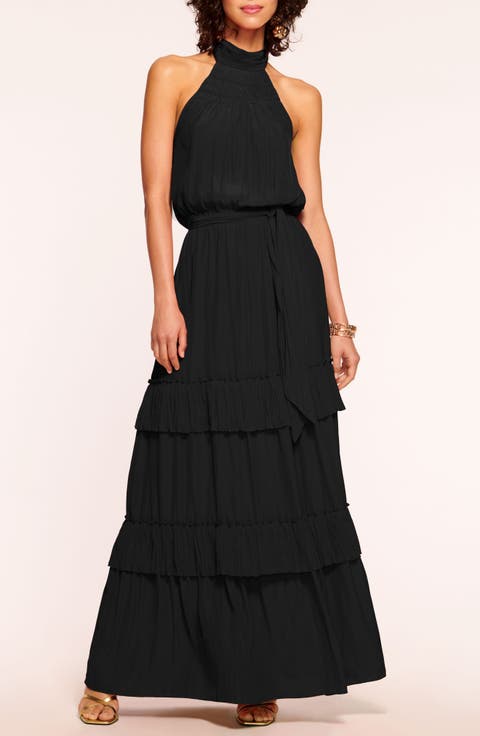 Genevieve Halter Neck Tiered Maxi Dress