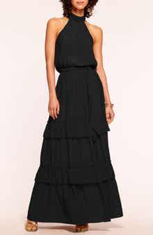 Ramy Brook Genevieve Halter Neck Tiered Maxi Dress