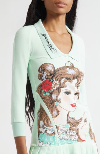 Amelia Lady Print Long Sleeve Polo Minidress
