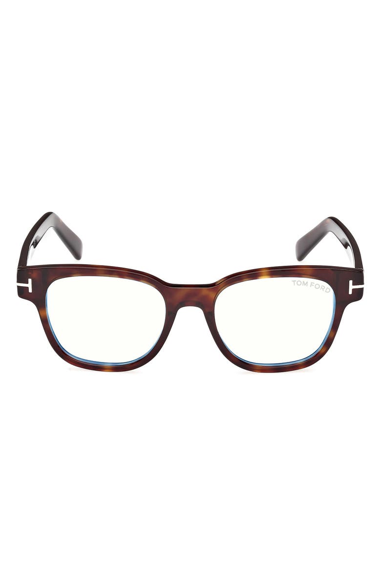 TOM FORD 50mm Square Blue Light Blocking Glasses, Main, color, Havana Eco / T Logo