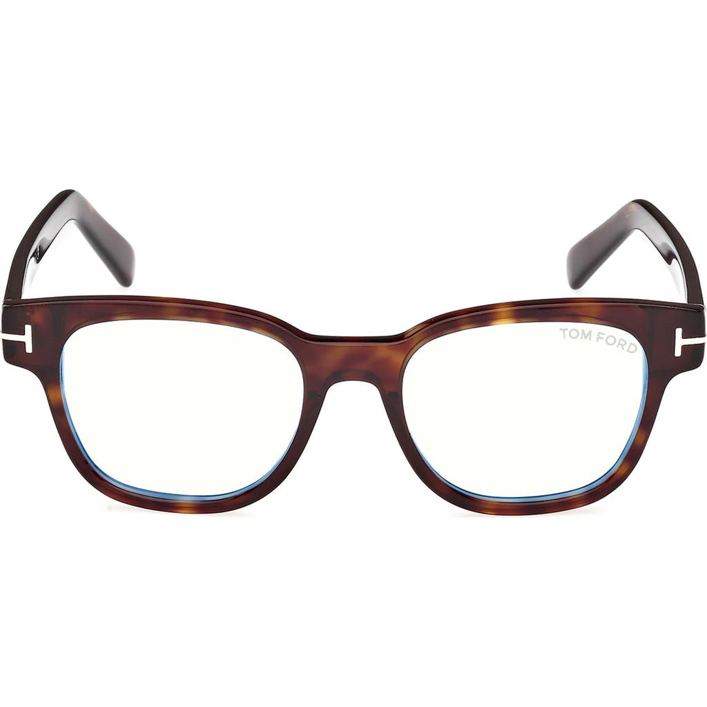 Tom Ford 50mm Square Blue Light Blocking Glasses In Havana Eco/t Logo