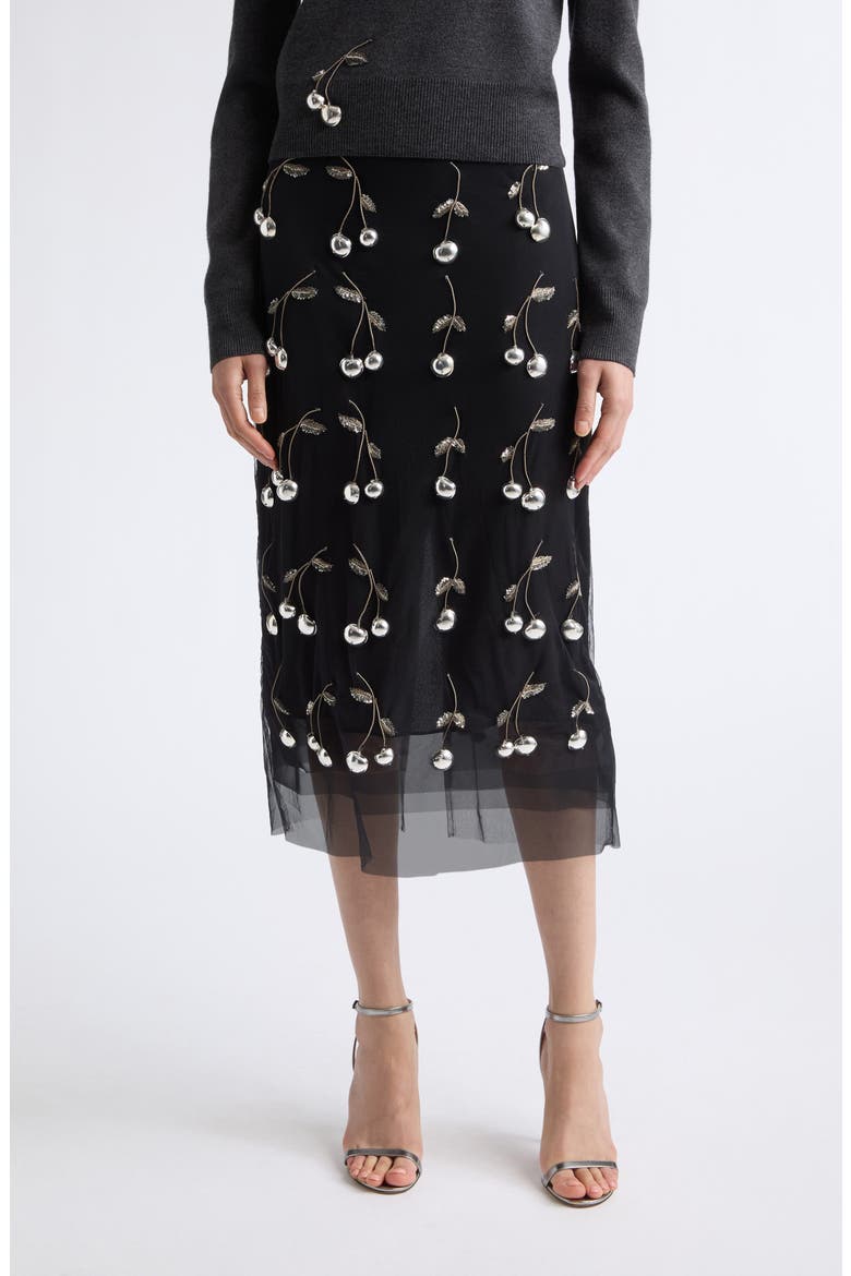 Cherry Embellished Layered Tulle Skirt, Main, color, BLACK