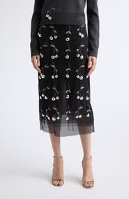 MONSE Cherry Embellished Layered Tulle Skirt