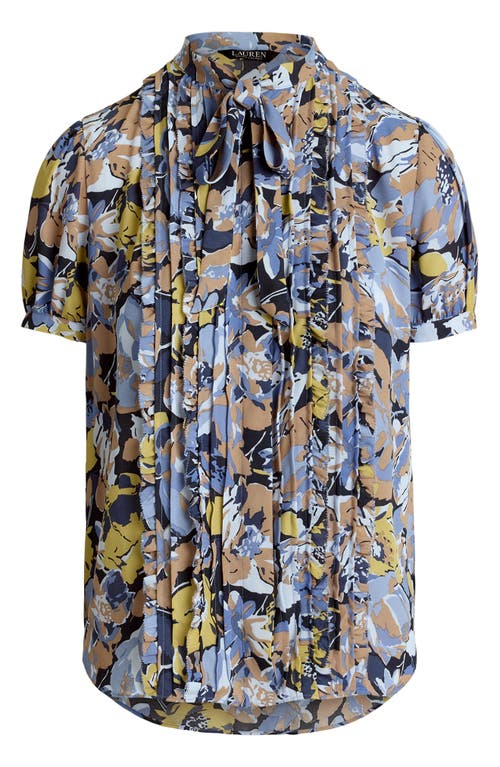 Ralph Lauren Lauren  Floral Ruffle Georgette Top In Blue Multi
