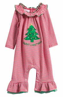 Christmas Tree Stripe Ruffle Romper