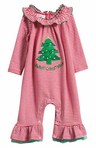 Christmas Tree Stripe Ruffle Romper