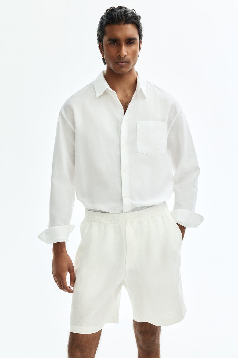 Relaxed Fit Linen Shorts, Main, color, White