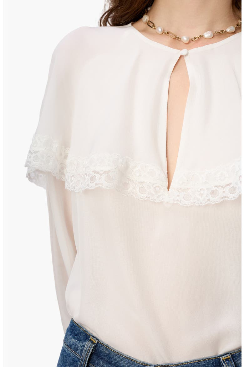 Marila Lace Trim Ruffle Silk Chiffon Top, Alternate, color, WHITE