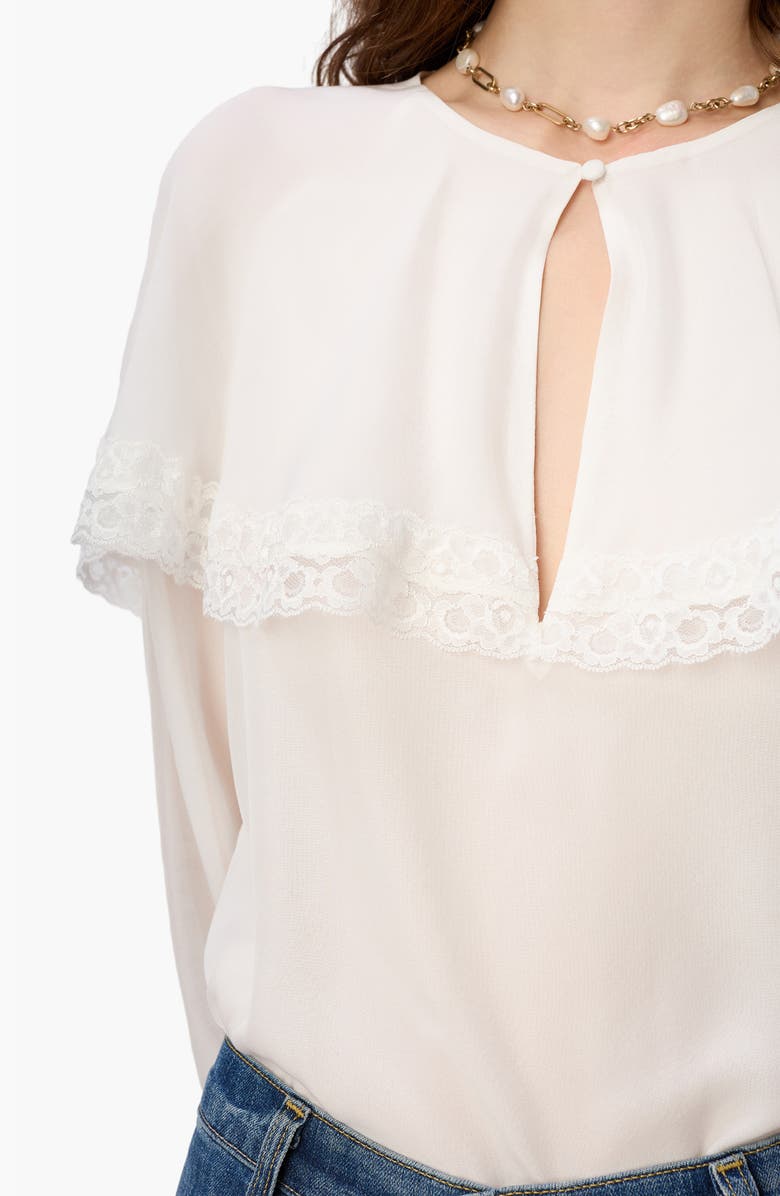 CAMI NYC Marila Lace Trim Ruffle Silk Chiffon Top, Alternate, color, White