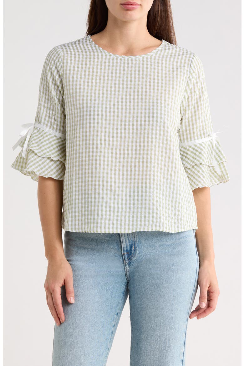 Seersucker Top, Main, color, SAGE/ WHITE