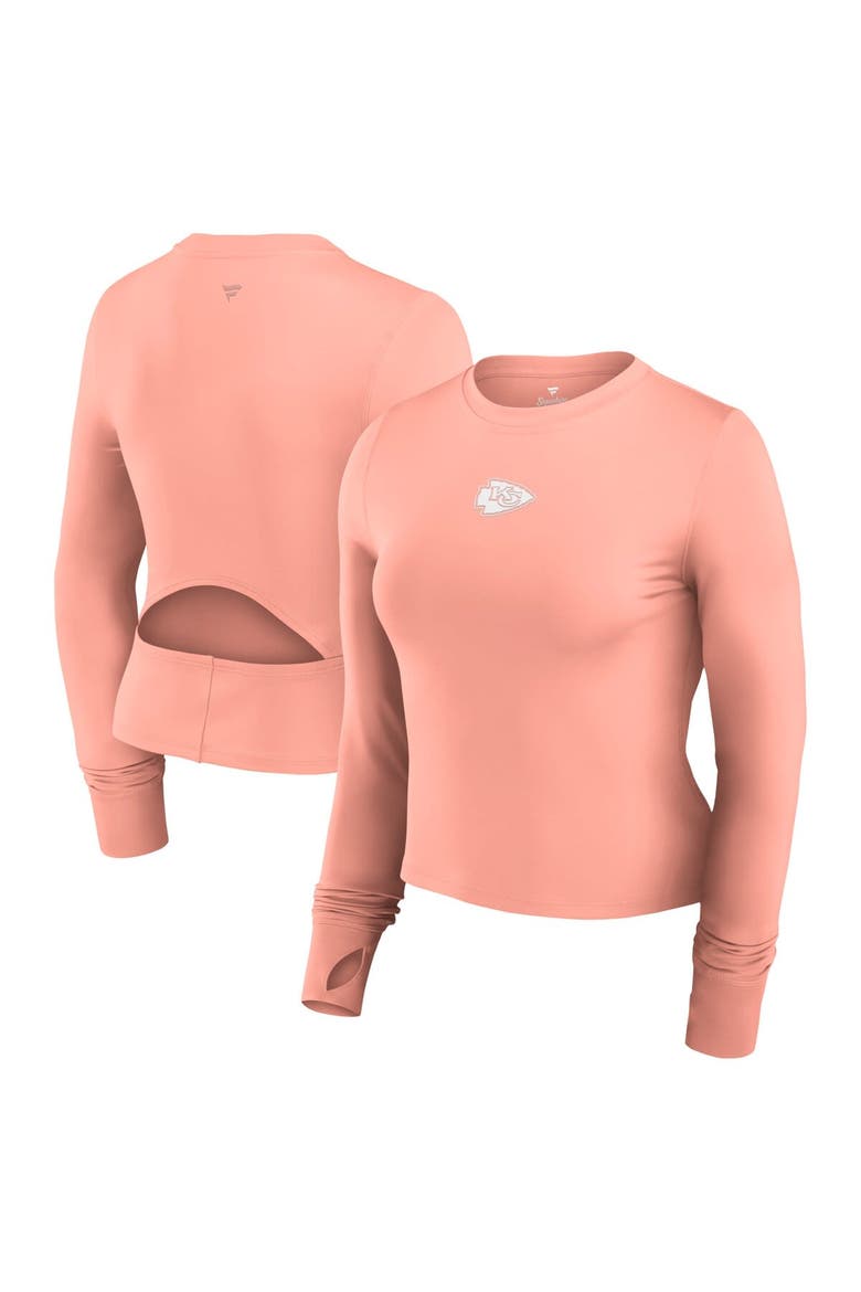Women's Fanatics Coral Kansas City Chiefs Studio Fitted Long Sleeve Gym Top, Main, color, Coral