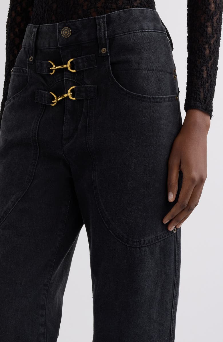 Isabel Marant Brinley Leash Clip Cotton & Hemp Straight Leg Jeans, Alternate, color, Faded Black