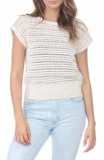 Open Knit Cap Sleeve Top