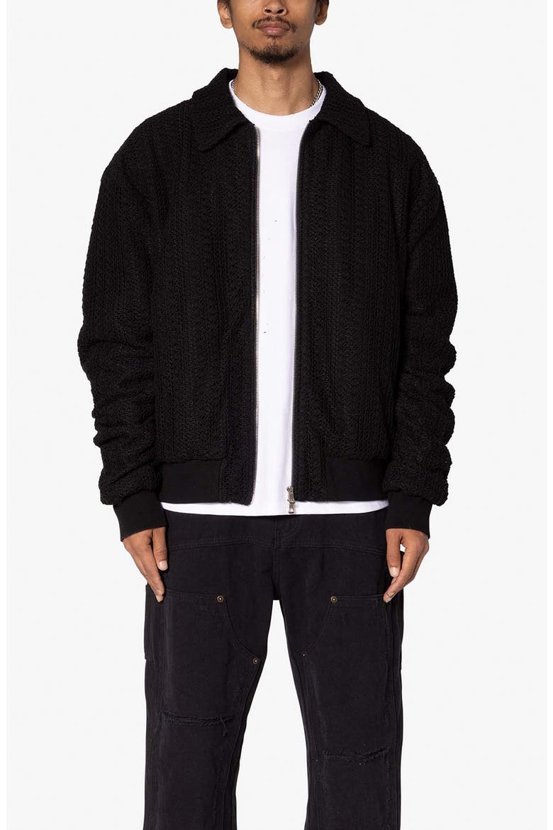 Open Stitch Knit Bomber Jacket, Alternate, color, BLACK