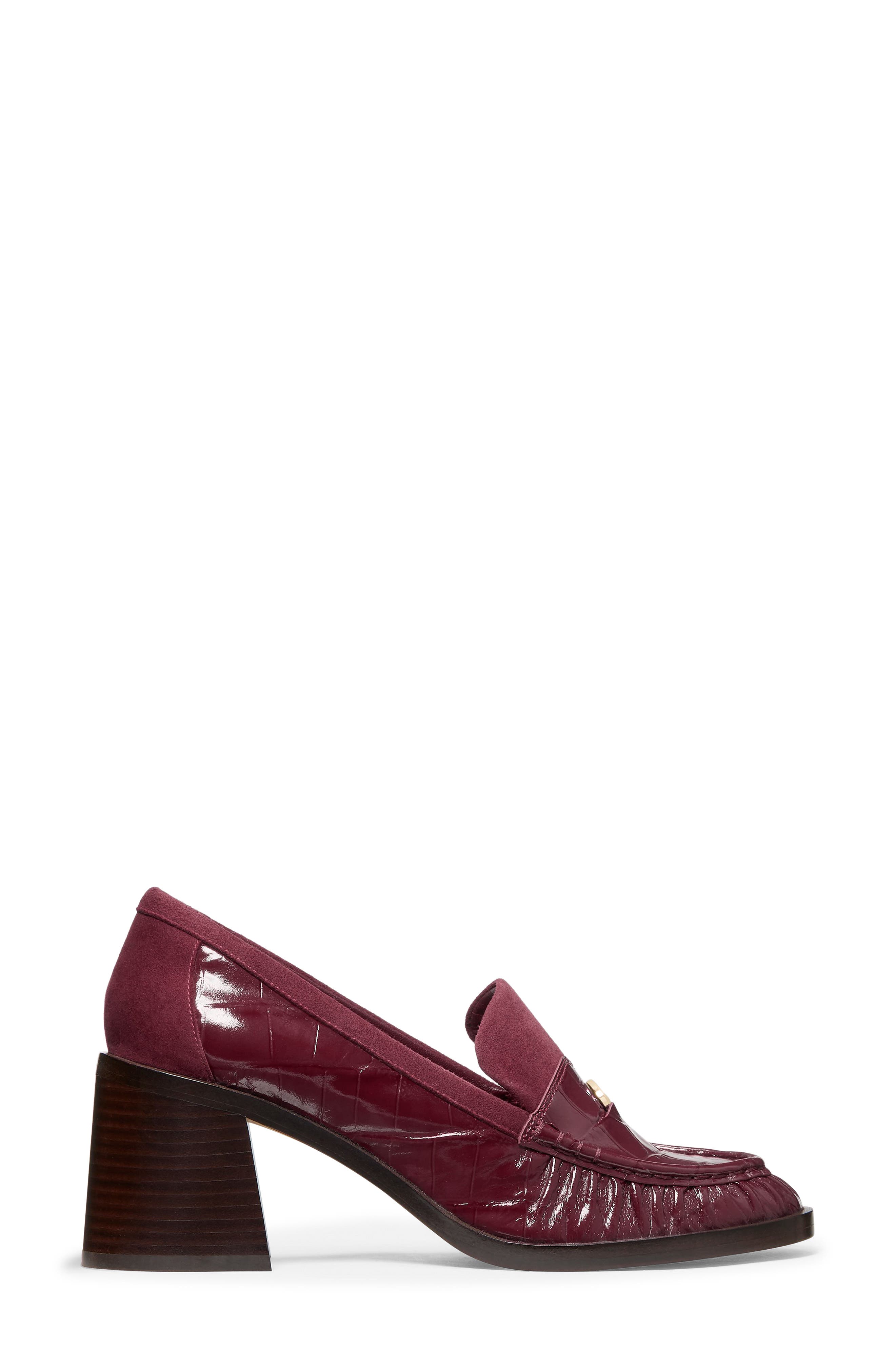 Pani Croc Embossed Leather Loafer Pump, Alternate, color, CHERRY JUICE