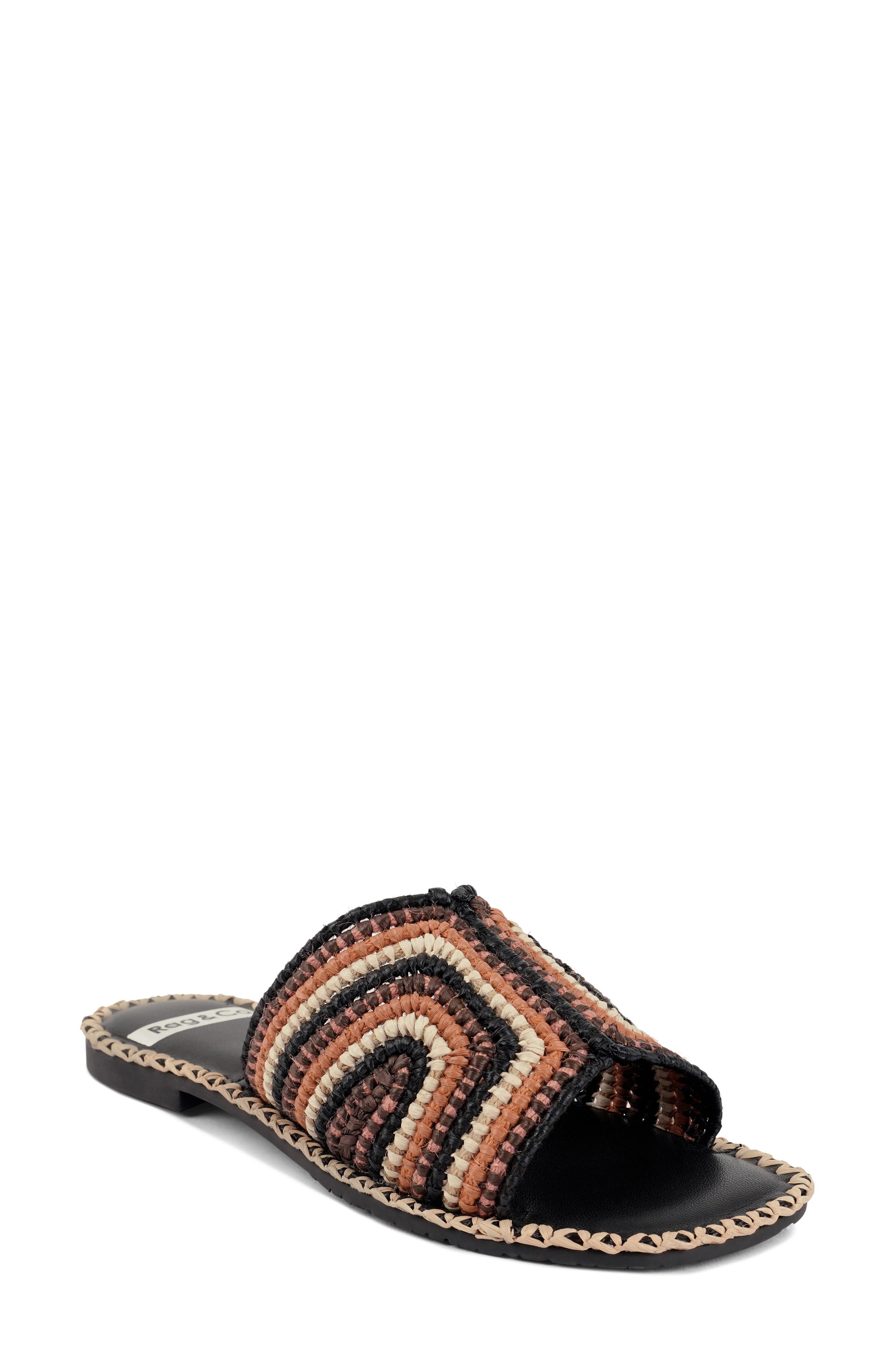 Rag & Co Kente Slide Sandal, Main, color, Black Multi