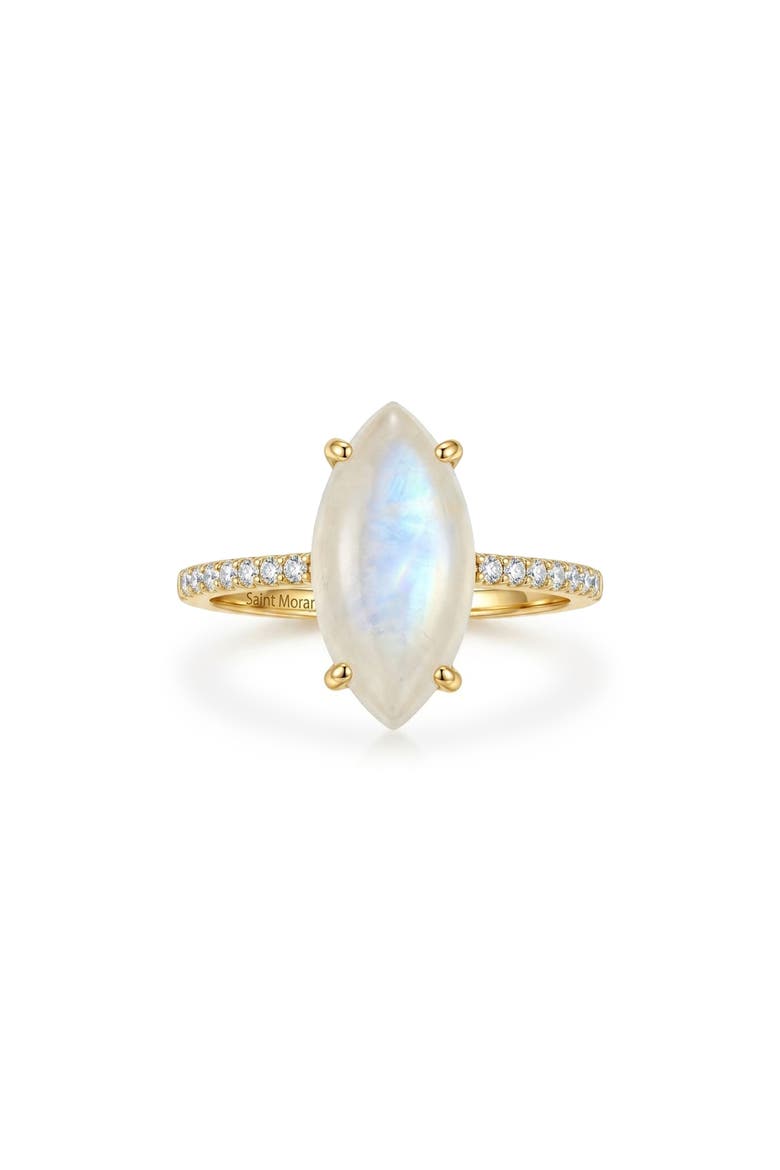 Marquise Cut Moonstone & Cubic Zirconia Pavé Ring, Alternate, color, WHITE/ GOLD