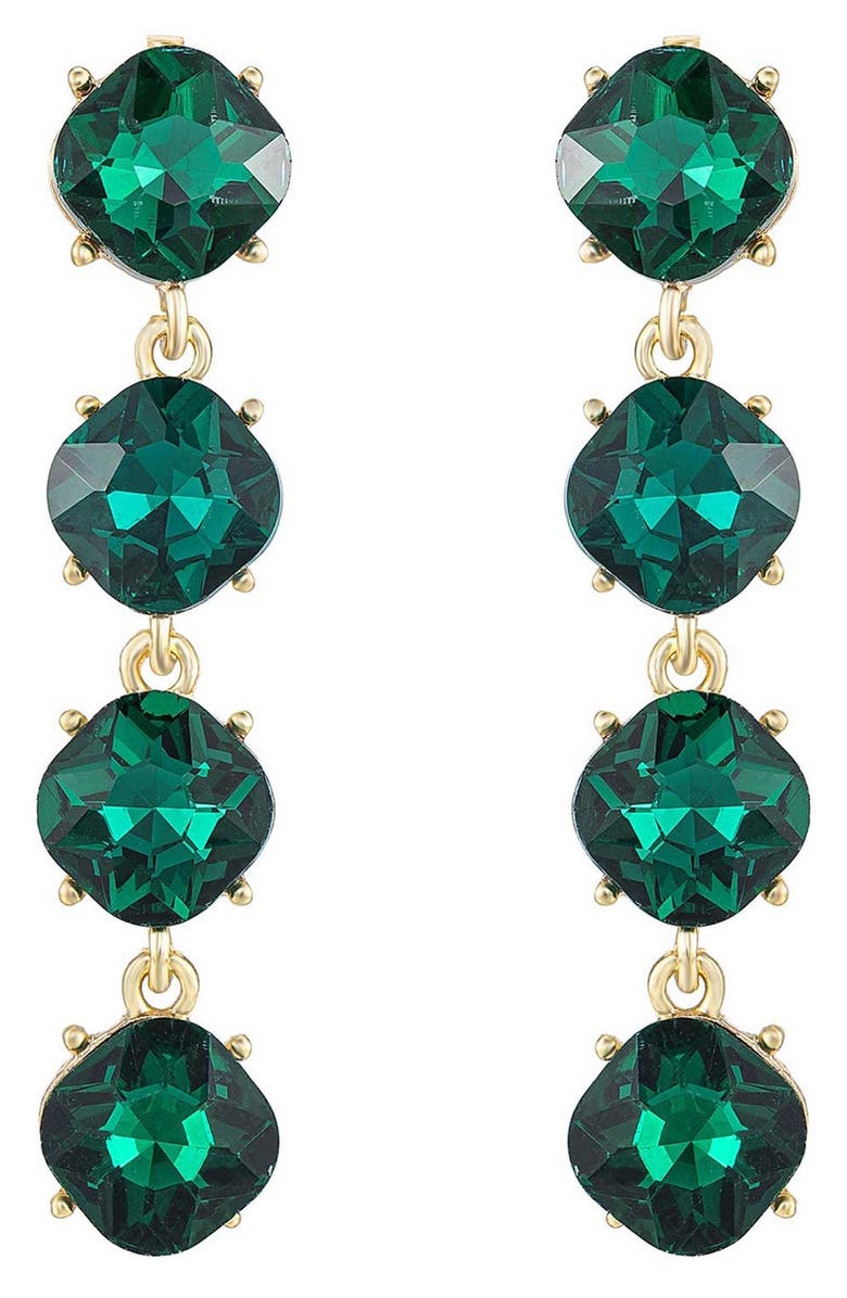 Ettika Four the Money Crystal Drop Earrings, Main, color, Green