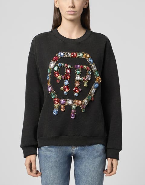 Open Back Sweatshirt Hexagon Stones Women