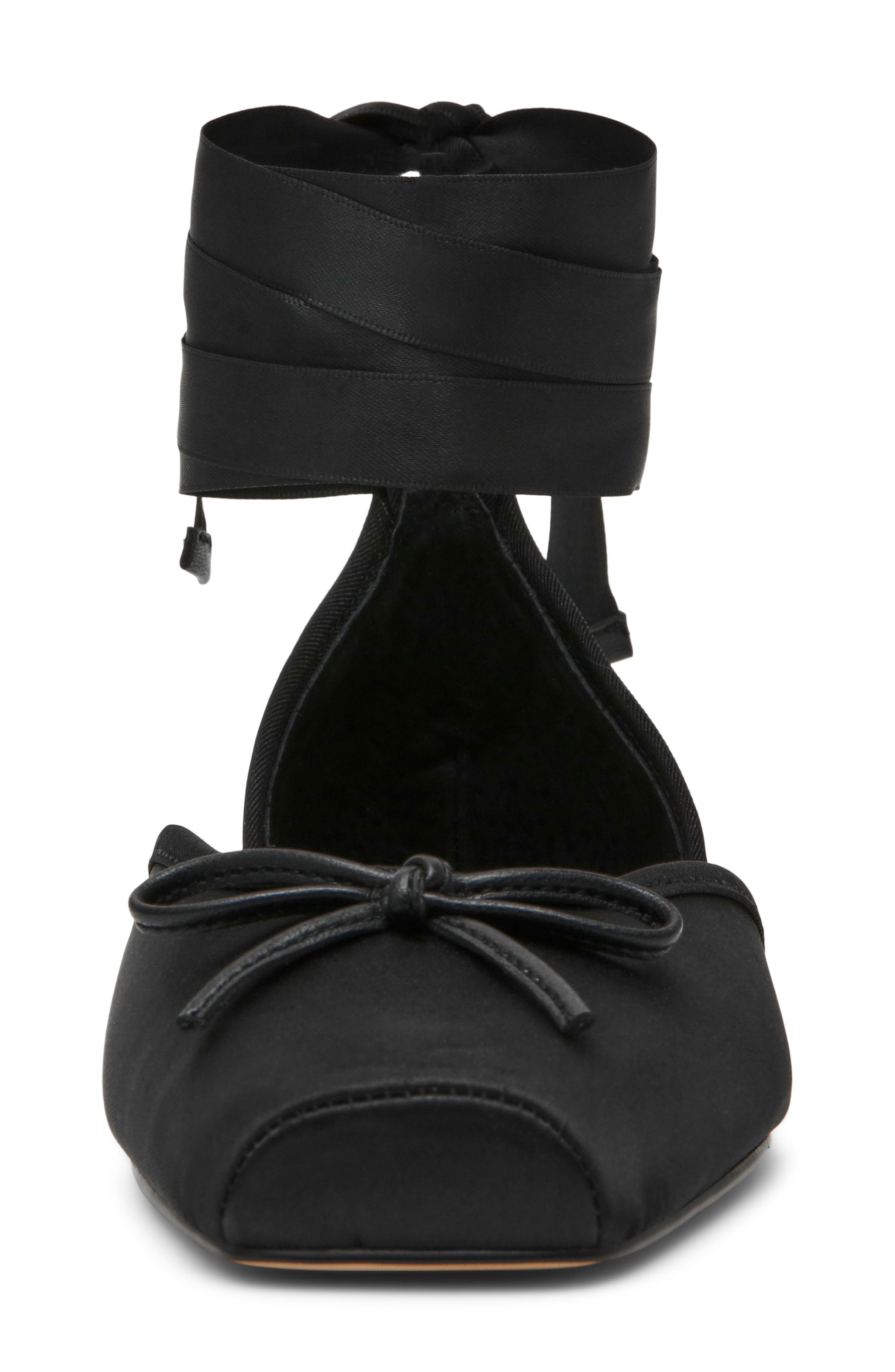 Leonora Ankle Wrap Flat, Alternate, color, BLACK SATIN