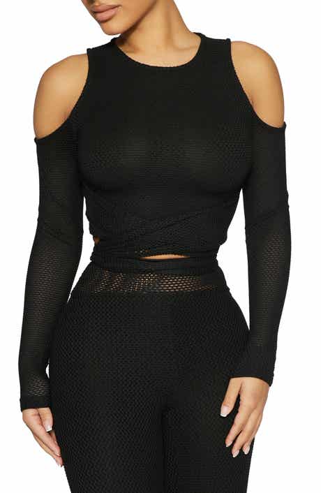 Naked Wardrobe Cold Shoulder Mesh Top