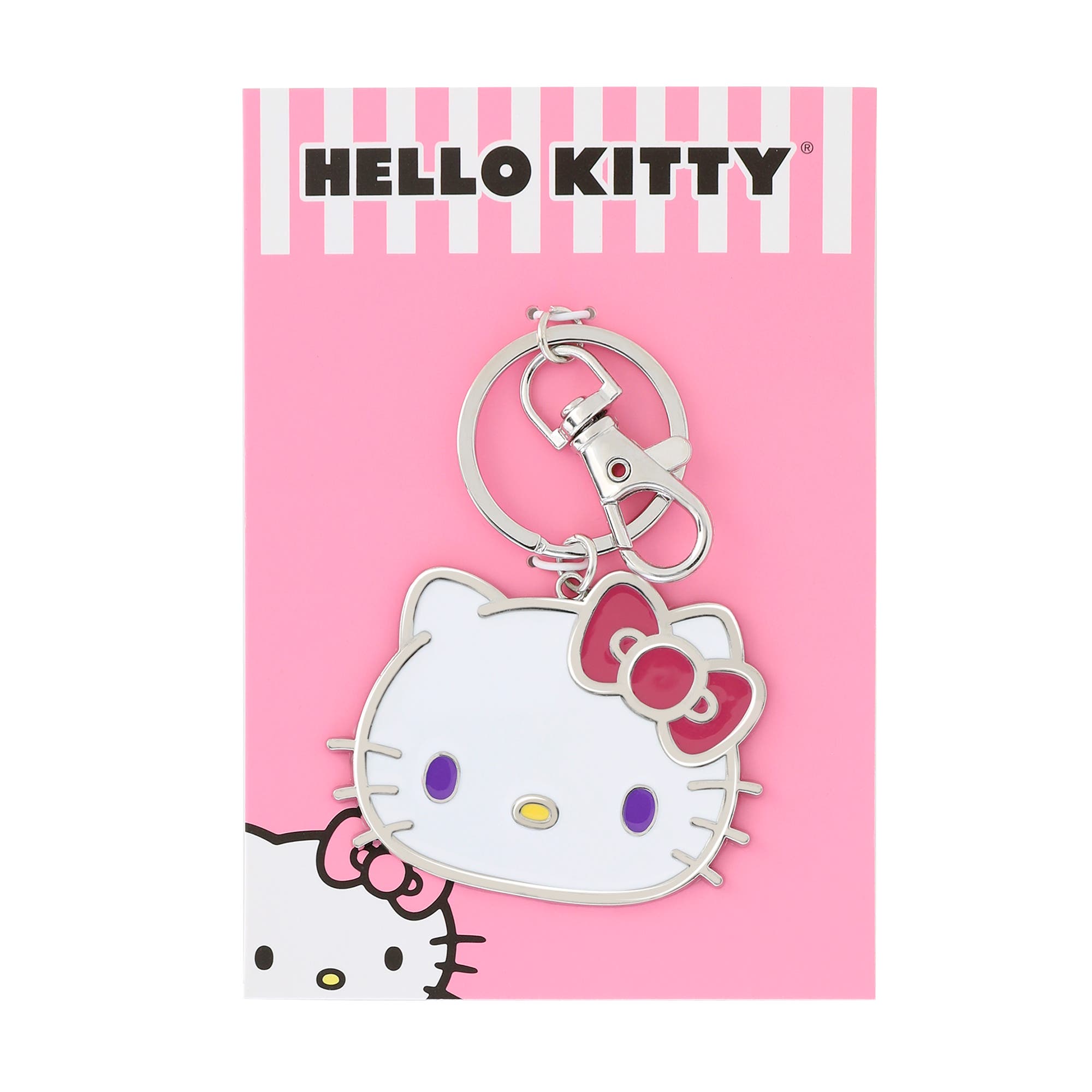 Hello Kitty Metal Keychain with Classic Bow, Alternate, color, Silver, White
