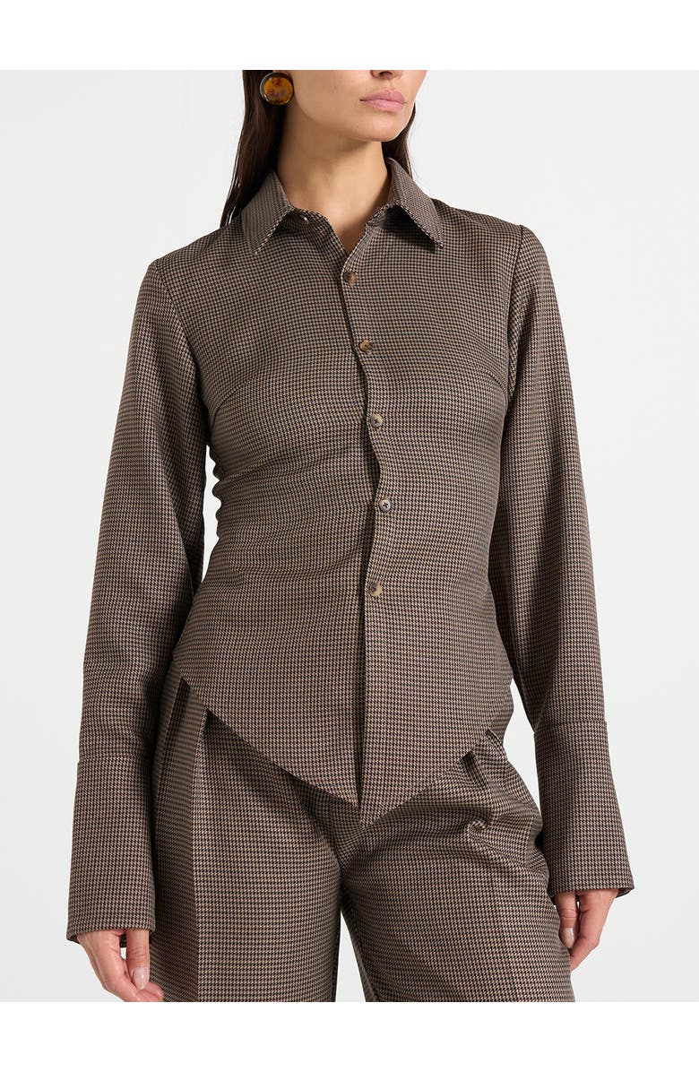 Manière De Voir Sonia Houndstooth Cinch Shirt, Main, color, Brown