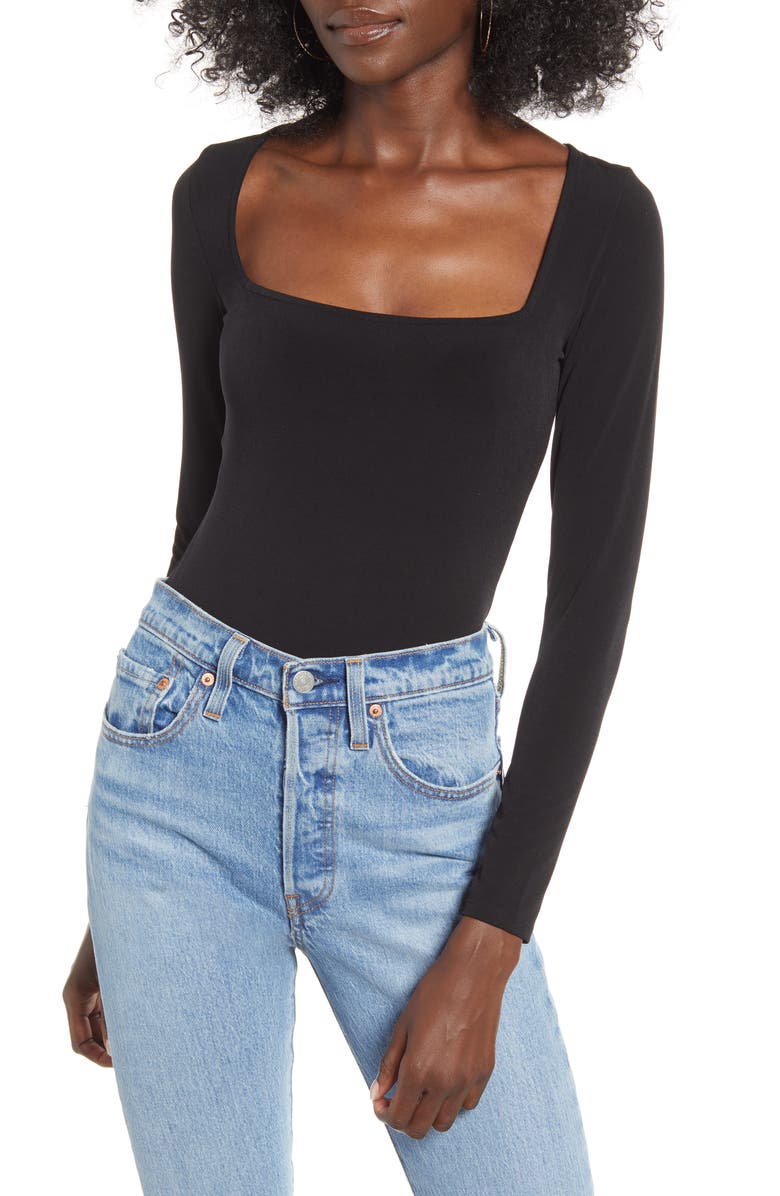 Leith Square Neck Long Sleeve Bodysuit, Main, color, 