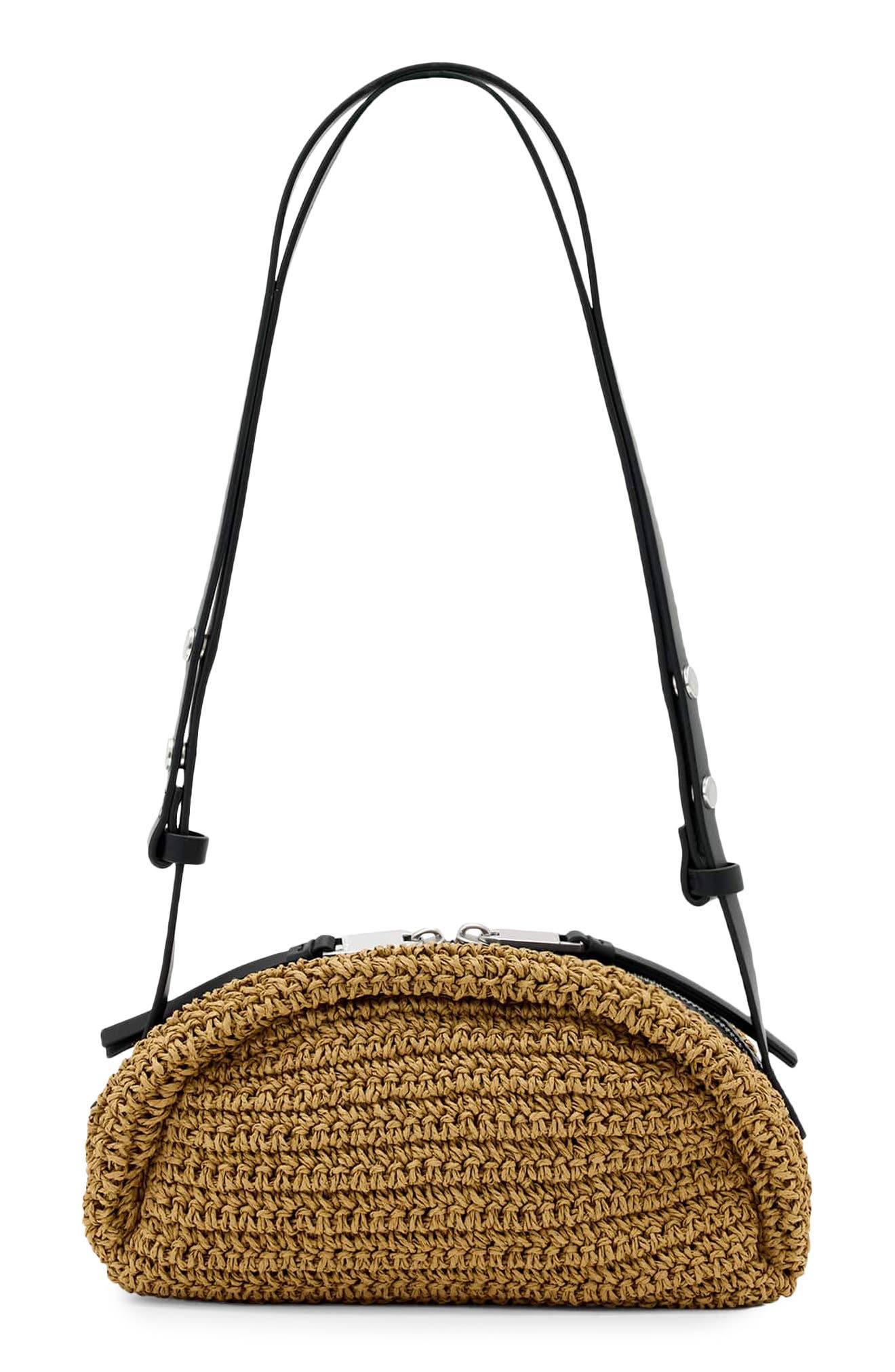AllSaints Arc Raffia Crossbody Bag, Main, color, Biscuit Brown